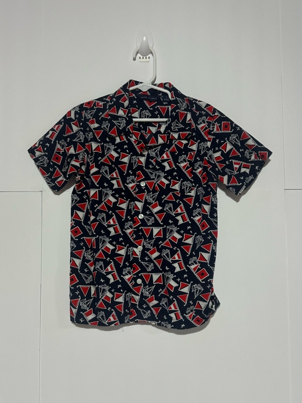 Janie and Jack Boy Connor Navy Nautical Poplin Cabana button front Shirt
